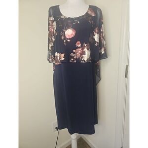 Glamour Nights Women's Scoop Neck Floral Print Cape Short Sleeve ITY Dress Sz 12